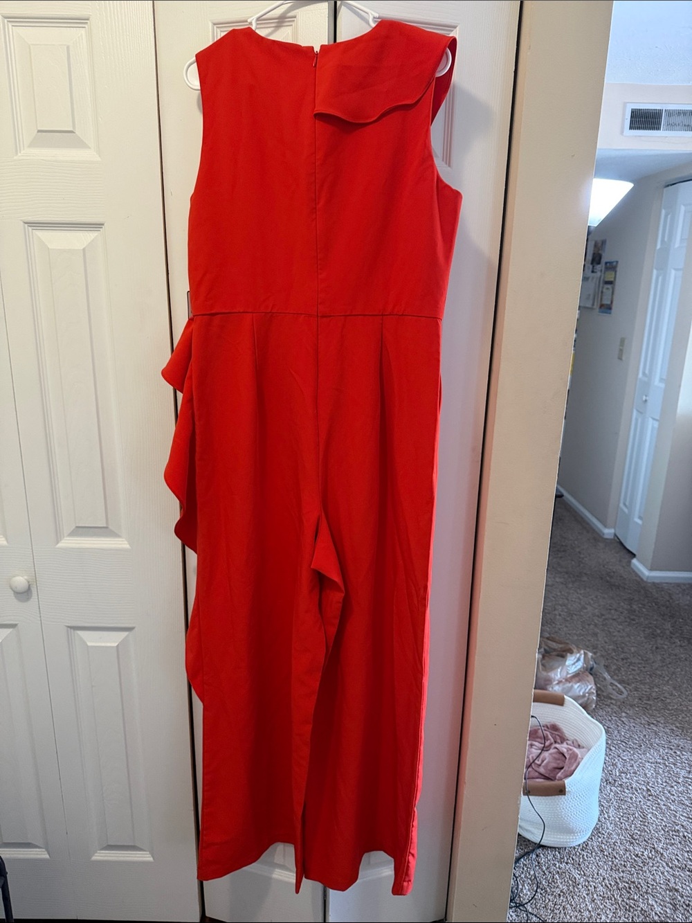 Laundry By Shelli Segal Red Ruffle V-Neck Sleeveless Jumpsuit ORANGE - Picture 3 of 4